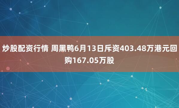 炒股配资行情 周黑鸭6月13日斥资403.48万港元回购167.05万股